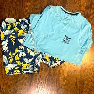 LOT of 2 Tommy Bahama RELAX Men’s SZ LG lHawaiian Print Swim shorts & Swimshirt